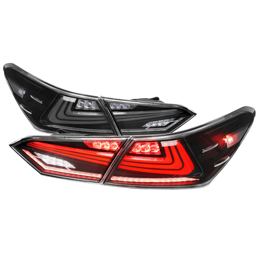 Spec-D 18-21 Toyota Camry Led Tail Lights With Matte Black Housing And Clear Lens - White Light Bar/Sequential Signal/Breathing Light Effect LT-CAM18JMLED-SQ-RS