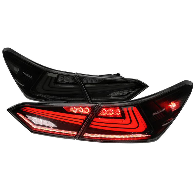 Spec-D 18-21 Toyota Camry Led Tail Lights With Matte Black Housing And Smoked Lens - White Light Bar/Sequential Signal/Breathing Light Effect LT-CAM18SMLED-SQ-RS