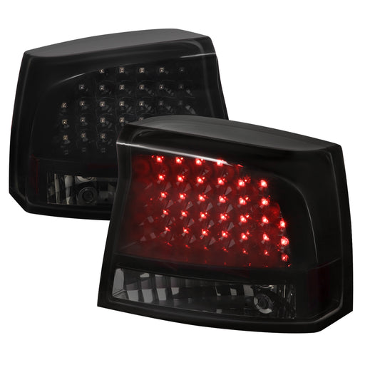 Spec-D 05-08 Dodge Charger  Led Tail Lights Glossy Black Housing With Smoke Lens LT-CHG05BBLED-TM
