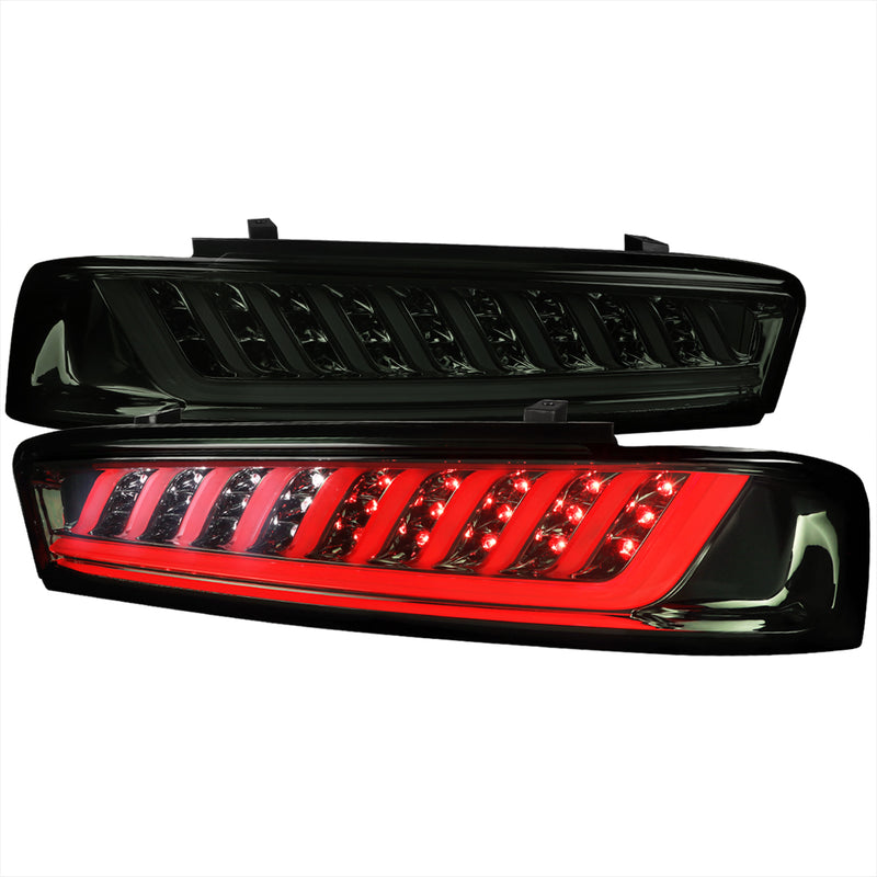 Spec-D 16-18 Chevrolet Camaro Led Tail Light Chrome Housing Smoke Lens With Light Bar LT-CMR16GLED-SQ-CN