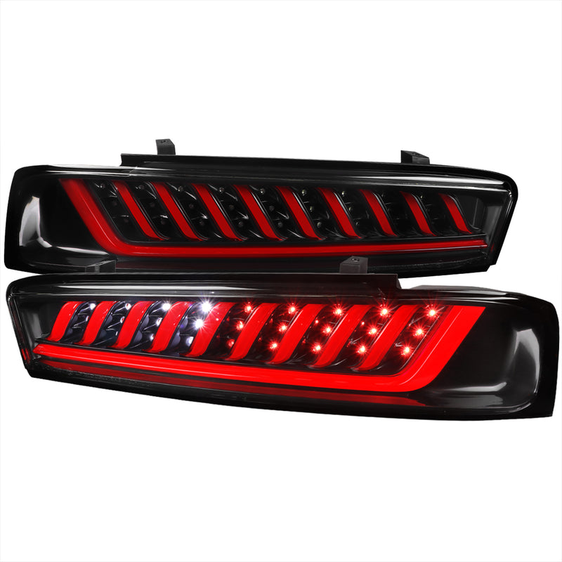 Spec-D 16-18 Chevrolet Camaro Led Tail Light - Black With Red Light Bar LT-CMR16JMLED-SQ-CN