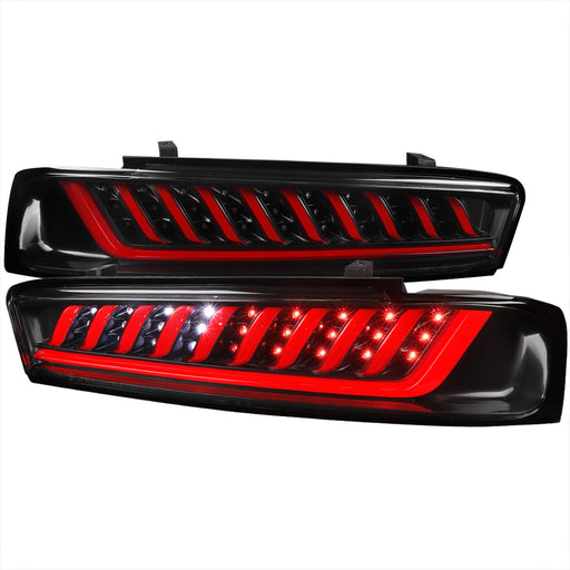 Spec-D 16-18 Chevrolet Camaro Led Tail Light - Black With Red Light Bar LT-CMR16JMLED-SQ-CN