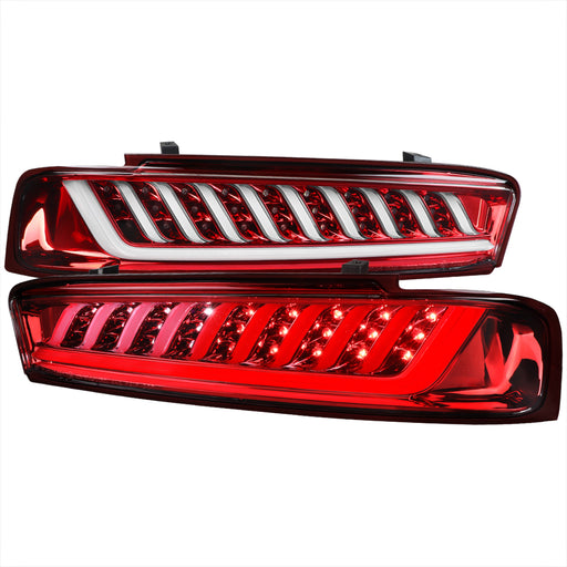 Spec-D 16-18 Chevrolet Camaro Led Tail Light- Red Housing With White Light Bar LT-CMR16RLED-SQ-CN