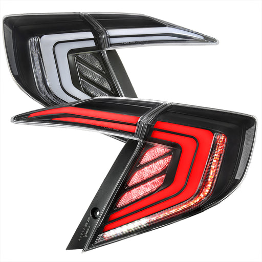 Spec-D 16-21 Honda Civic Sedan Led Tail Lights With White Light Bar/Sequential Signal/Breathing Light Effect Matte Black Housing And Clear Lens LT-CV164JMLED-SQ1-RS