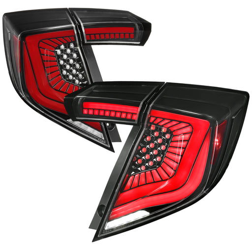 Spec-D 17-21 Honda Civic Hatchback Led Tail Lights Red Light Bar Black Housing Clear Lens With Sequential Signal Breathing Light Effect LT-CV175BKLED-SQ-RS
