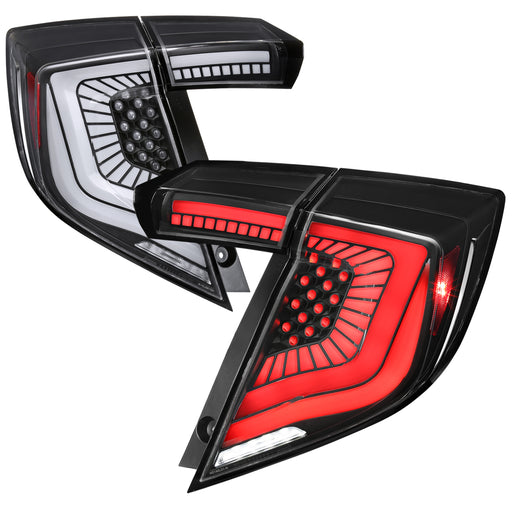 Spec-D 17-21 Honda Civic Hatchback Led Tail Lights Black Housing And Clear Lens With White Led Bar - Sequential Turn Signal And Breathing Light Effect LT-CV175JMLED-SQ-RS