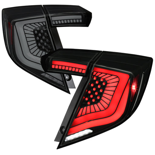 Spec-D 17-21 Honda Civic Hatchback Led Tail Lights Black Housing And Smoked Lens With White Led Bar - Sequential Turn Signal And Breathing Light Effect LT-CV175SMLED-SQ-RS