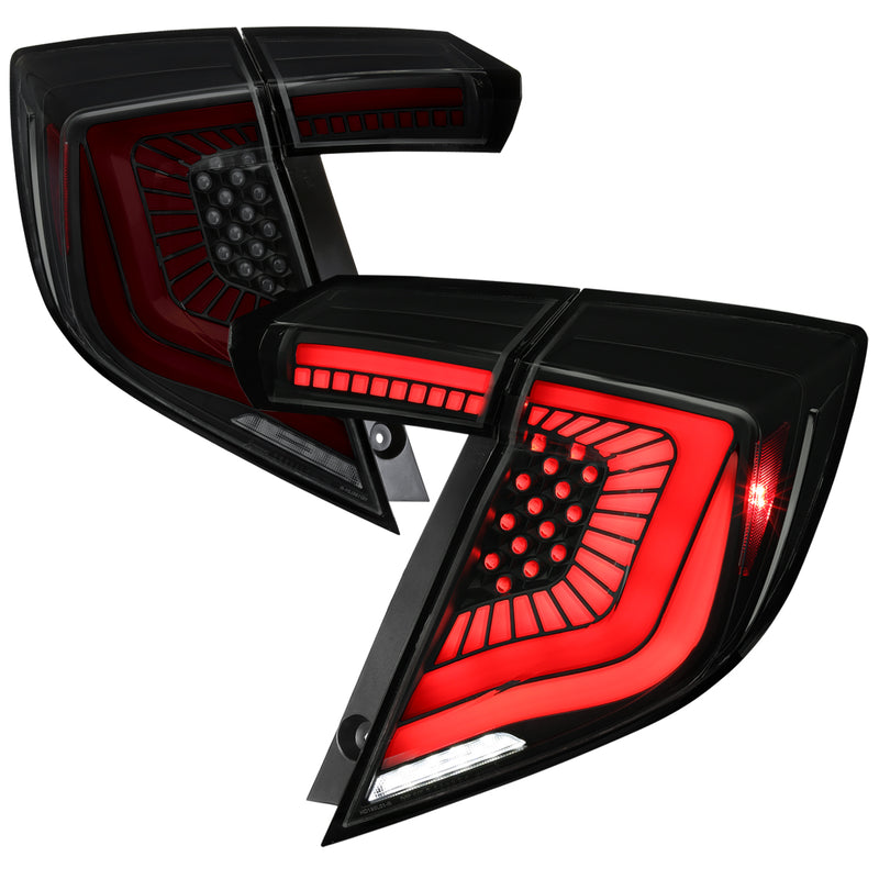 Spec-D 17-21 Honda Civic Hatchback Led Tail Lights Red Light Bar Black Housing Smoked Lens With Sequential Signal Breathing Light Effect LT-CV175SZLED-SQ-RS