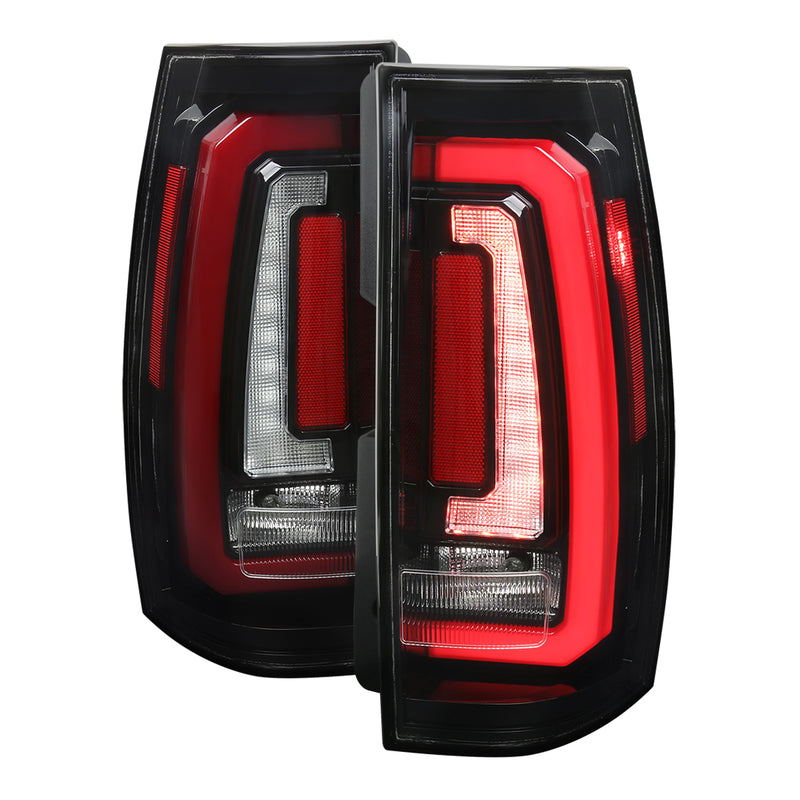 Spec-D 07-14 Chevrolet Tahoe Suburban Gmc Yukon And Yukon Denali Led Taillight Glossy Black Housing And Clear Lens - Red Light Bar Sequential Turn Signal Breathing Light Effect LT-DEN07BKLED-SQ-RS