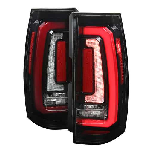 Spec-D 07-14 Chevrolet Tahoe Suburban Gmc Yukon And Yukon Denali Led Taillight Glossy Black Housing And Clear Lens - Red Light Bar Sequential Turn Signal Breathing Light Effect LT-DEN07BKLED-SQ-RS