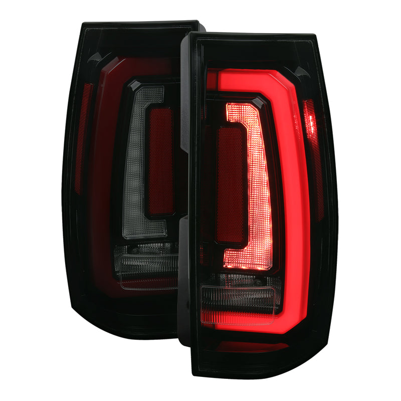 Spec-D 07-14 Chevrolet Tahoe Suburban Gmc Yukon And Yukon Denali Led Taillight Glossy Black Housing And Smoked Lens - Red Light Bar Sequential Turn Signal Breathing Light Effect LT-DEN07BZLED-SQ-RS