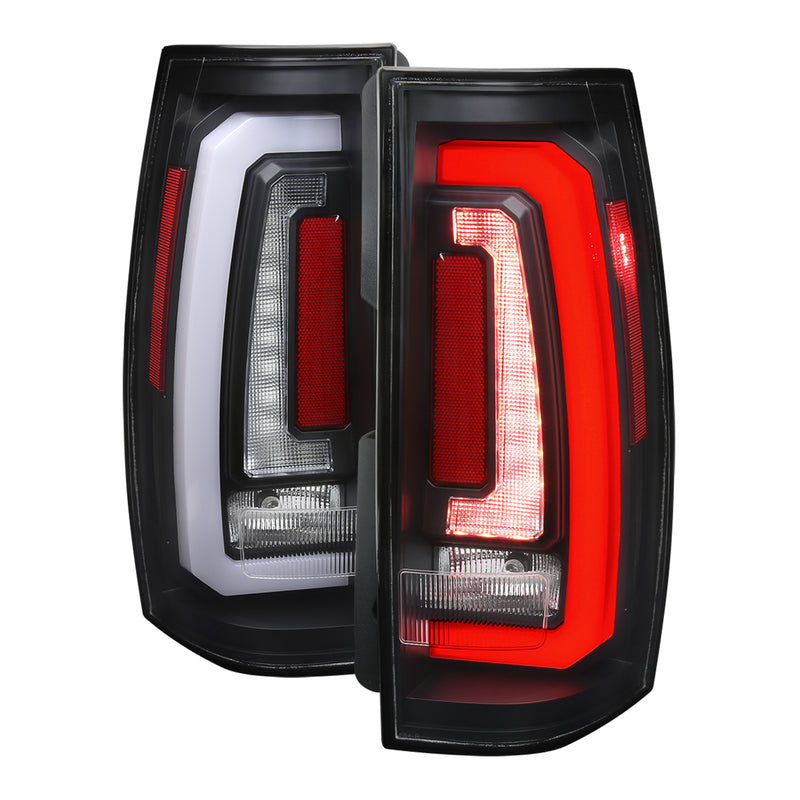 Spec-D 07-14 Chevrolet Tahoe Suburban Gmc Yukon And Yukon Denali Led Taillight Matte Black Housing And Clear Lens - White Light Bar Sequential Turn Signal Breathing Light Effect LT-DEN07JMLED-SQ-RS