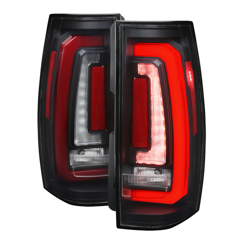 Spec-D 07-14 Chevrolet Tahoe Suburban Gmc Yukon And Yukon Denali Led Taillight Matte Black Housing And Clear Lens - Red Light Bar Sequential Turn Signal Breathing Light Effect LT-DEN07JRLED-SQ-RS