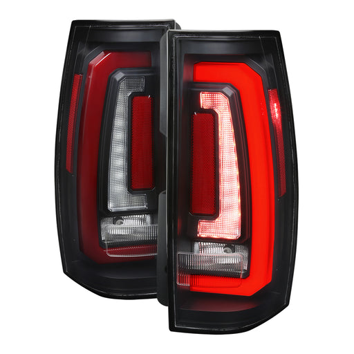 Spec-D 07-14 Chevrolet Tahoe Suburban Gmc Yukon And Yukon Denali Led Taillight Matte Black Housing And Clear Lens - Red Light Bar Sequential Turn Signal Breathing Light Effect LT-DEN07JRLED-SQ-RS