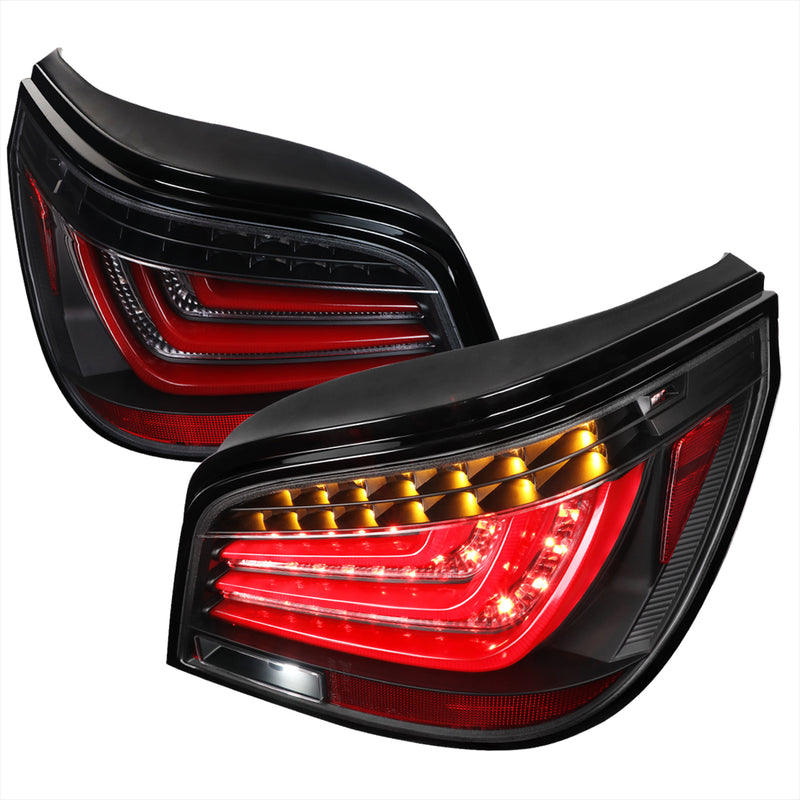 Spec-D 04-07 Bmw E60 5 Series Led Tail Lights- Black Housing- Clear Lens With Red Light Bar LT-E6004JRLED-TM