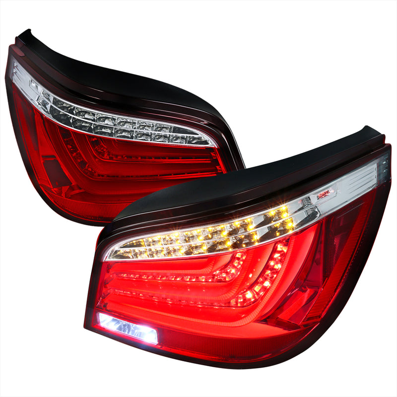 Spec-D 08-10 Bmw E60 5 Series 5- Series Led Tail Lights- Chrome With Red Clear Lens LT-E6008RLED-TM