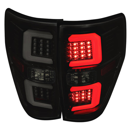 Spec-D 09-14 Ford F-150 Led Tail Lights With White Led C-Bar Glossy Black Housing Smoked Lens LT-F15009BBLED-G2-TM