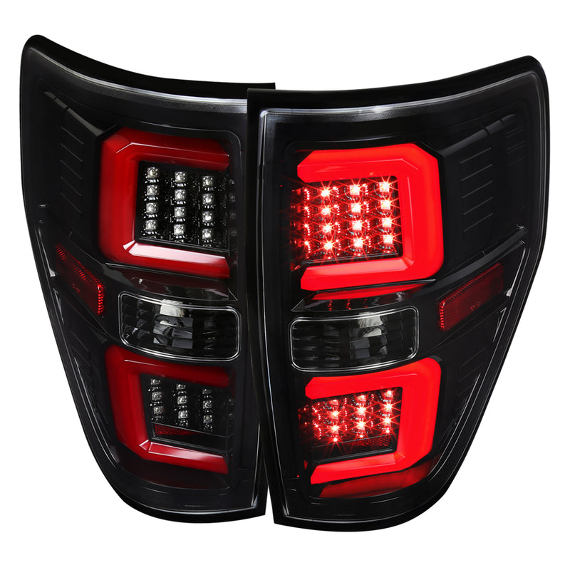 Spec-D 09-14 Ford F-150 Led Tail Lights With Red Led C-Bar Glossy Black Housing Clear Lens LT-F15009BKLED-G2-TM