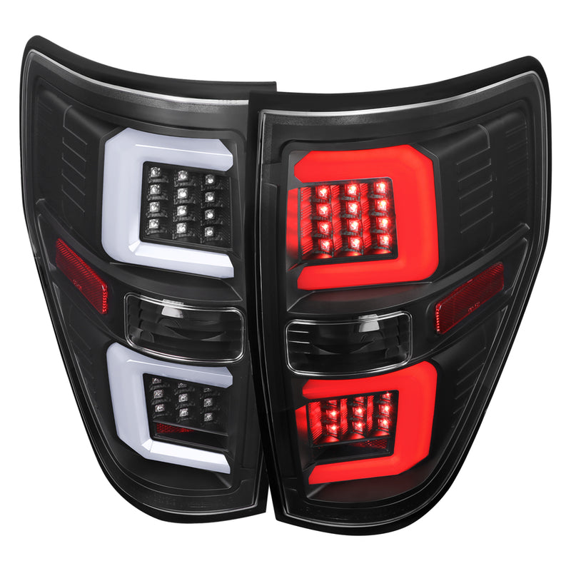 Spec-D 09-14 Ford F-150 Tail Lights With White Led Bar Matte Black Housing And Clear Lens LT-F15009JMLED-G2-TM