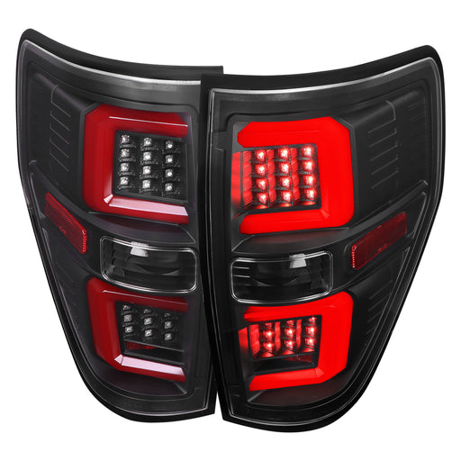 Spec-D 09-14 Ford F-150 Tail Lights With Red Led Bar Matte Black Housing And Clear Lens LT-F15009JRLED-G2-TM