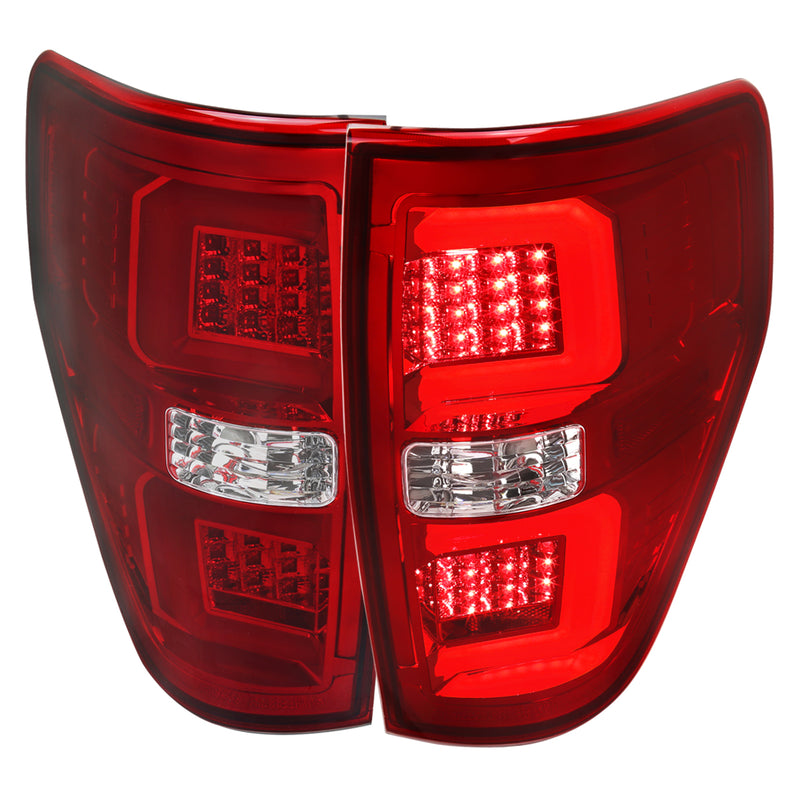 Spec-D 09-14 Ford F-150 Led Tail Lights With Red Led C-Bar Chrome Housing Red Lens LT-F15009RLED-G2-TM