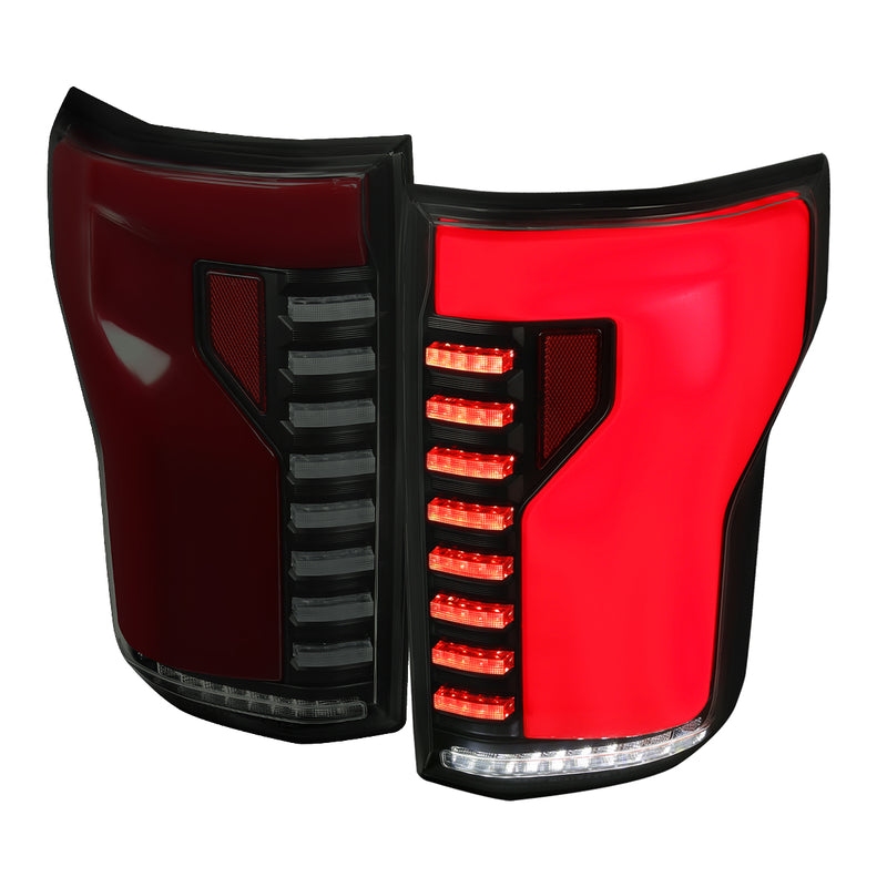 Spec-D 15-17 Ford F150 Full Led Tail Light With Matte Black Housing Smoked Lens Red Led Bar - Sequential Turn Signal Breathing Light Effect LT-F15015SMLED-SQ-RS