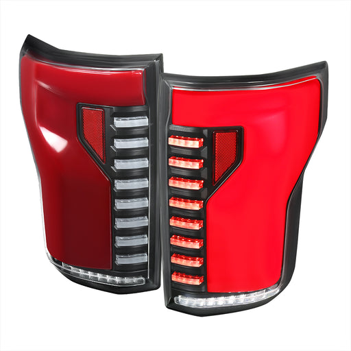 Spec-D 18-20 Ford F150 Full Led Tail Light With Matte Black Housing Clear Lens Red Led Bar - Sequential Turn Signal Breathing Light Effect LT-F15018JRLED-SQ-RS