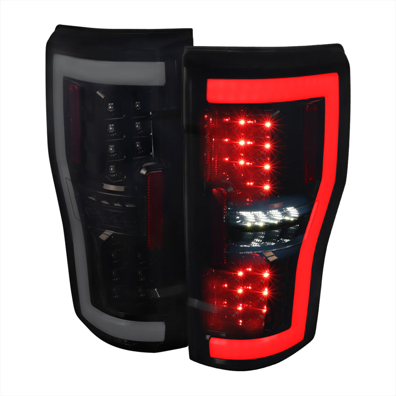 Spec-D 17-19 Ford F250 F350 Full Led Tail Light Glossy Black Housing And Light Smoked Lens - Factory Halogen Bulb Models Only LT-F25017BBLED-TM