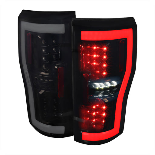 Spec-D 17-19 Ford F250 F350 Full Led Tail Light Glossy Black Housing And Light Smoked Lens - Factory Halogen Bulb Models Only LT-F25017BBLED-TM