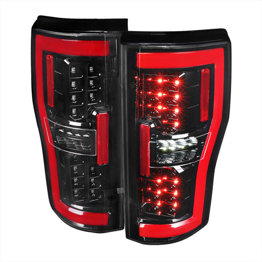 Spec-D 17-19 Ford F250 F350 Full Led Tail Light Glossy Black Housing And Clear Lens - Factory Halogen Bulb Models Only LT-F25017BKLED-TM