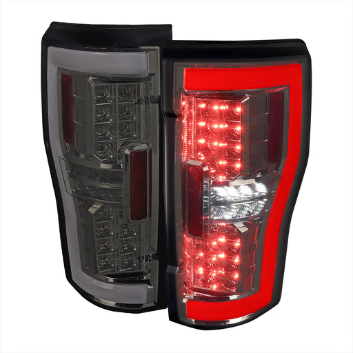 Spec-D 17-19 Ford F250 F350 Full Led Tail Light Chrome Housing And Smoked Lens - Fits Factory Halogen Bulbs Type Taillight Models Only (Does Not Fit Factory Led Type Taillight Models) LT-F25017GLED-TM