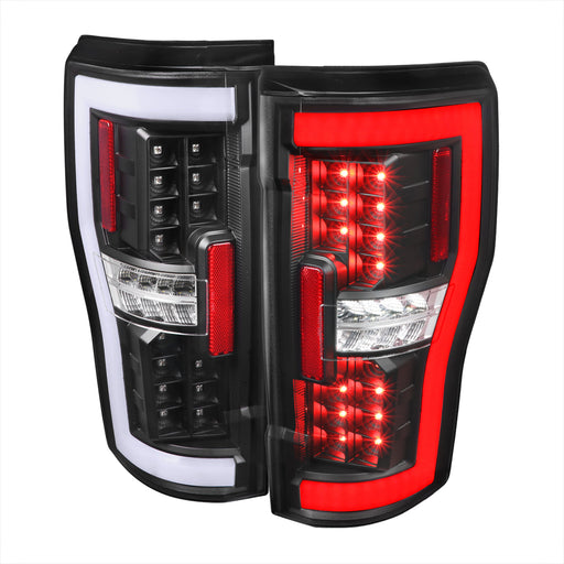 Spec-D 17-19 Ford F250 F350 Full Led Tail Light Matte Black Housing And Clear Lens With White Led Bar - Factory Halogen Bulb Models Only LT-F25017JMLED-TM