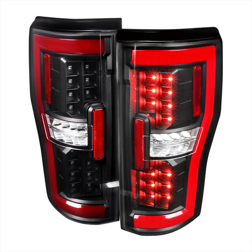 Spec-D 17-19 Ford F250 F350 Full Led Tail Light Matte Black Housing And Clear Lens With Red Led Bar - Factory Halogen Bulb Models Only LT-F25017JRLED-TM