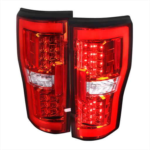 Spec-D 17-19 Ford F250 F350 Full Led Tail Light Chrome Housing And Red Lens - Fits Factory Halogen Bulbs Type Taillight Models Only (Does Not Fit Factory Led Type Taillight Models) LT-F25017RLED-TM