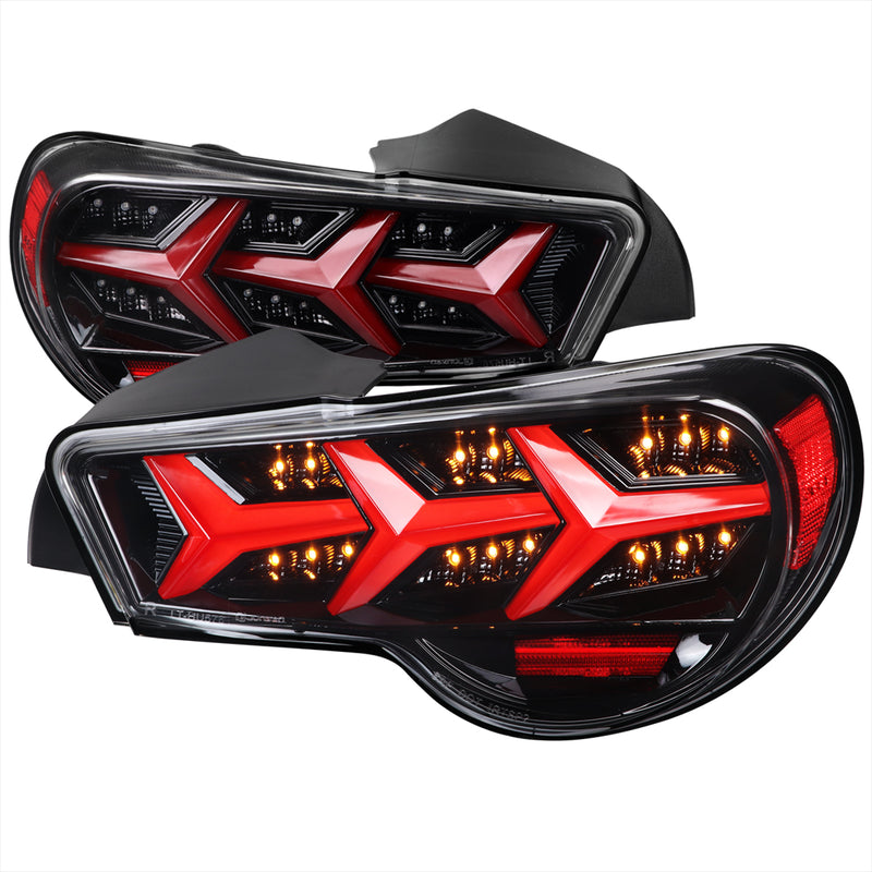 Spec-D 12-16 Scion Frs Subaru Brz Lambo Style Sequential Led Tail Light With Glossy Black Housing And Clear Lens LT-FRS12BKLED-LB-TM