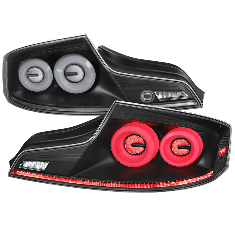 Spec-D 03-07 Infiniti G35 Coupe Led Tail Lights Matte Black Housing Clear Lens White Led Bar Sequential Turn Signal With Breathing Light Effect LT-G35032JMLED-SQ-RS