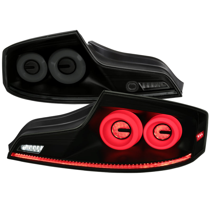 Spec-D 03-07 Infiniti G35 Coupe Led Tail Lights Matte Black Housing Smoked Lens White Led Bar Sequential Turn Signal With Breathing Light Effect LT-G35032SMLED-SQ-RS