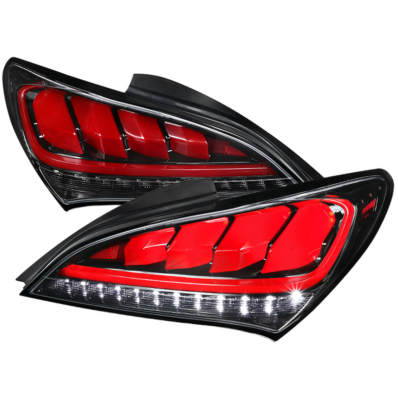 Spec-D 10-15 Hyundai Genesis 2Dr Led Tail Lights Glossy Black With Sequential LT-GENS210BKLED-TM