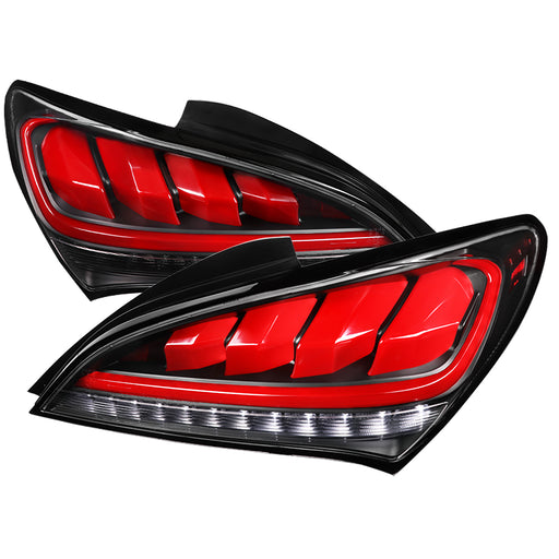Spec-D 10-16 Hyundai Genesis Led Tail Lights- Black Housing- Clear Lens With Red Light Bar LT-GENS210JRLED-TM
