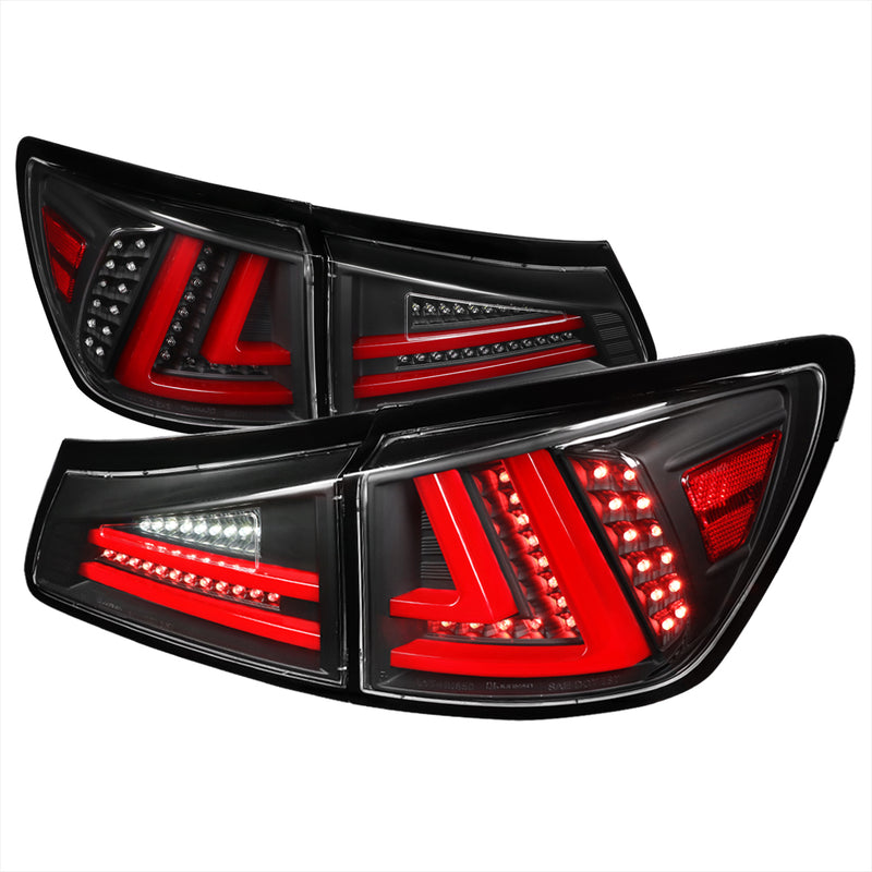 Spec-D 06-08 Lexus Is250 Led Tail Lights- Blackhousing- Clear Lens With Red Light Bar LT-IS25006JRLED-TM