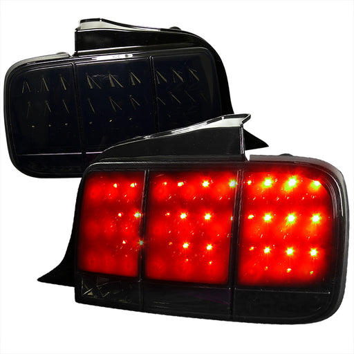 Spec-D 05-09 Ford Mustang  Led Tail Lights Glossy Black Housing With Smoke Lens LT-MST05BBLED-SQ-TM