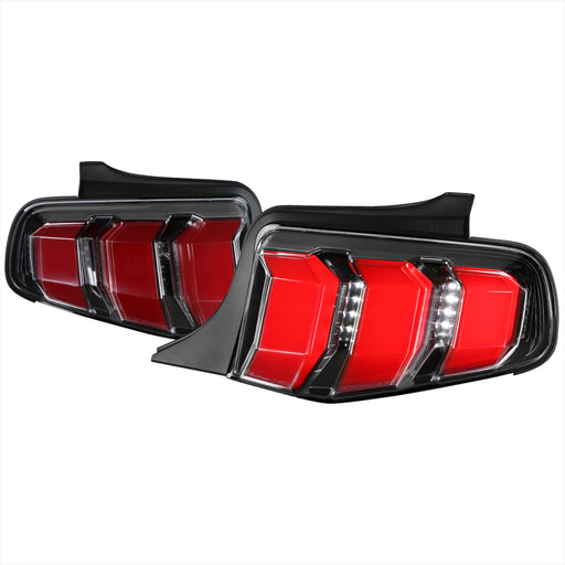 Spec-D 10-12 Ford  Mustang Led Tail Lights-Black Trim-Red Bar LT-MST10BKLED-TM