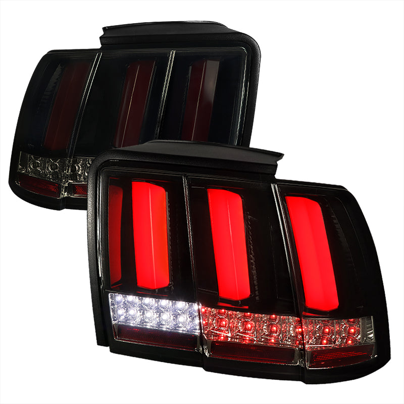 Spec-D 99-04 Ford  Mustang Facelift Sequential Led Tail Lights- Glossy Black With Red Light Bar LT-MST99B2LED-SQ-TM