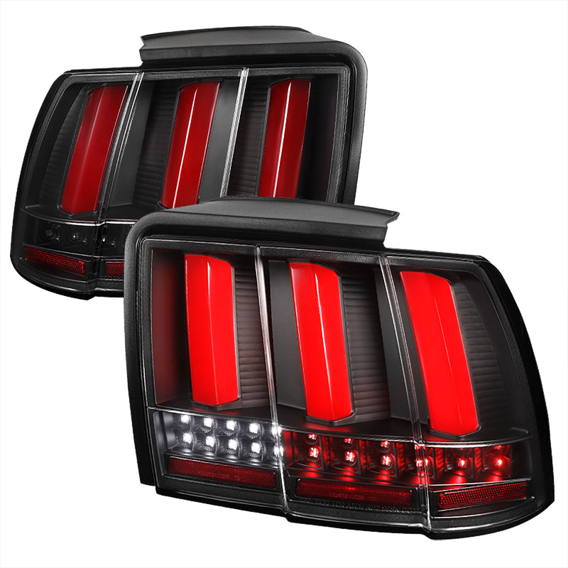 Spec-D 99-04 Ford  Mustang Sequential Let Tail Lights- Black Housing- Clear Lens With Red Light Bar LT-MST99JRLED-SQ-TM