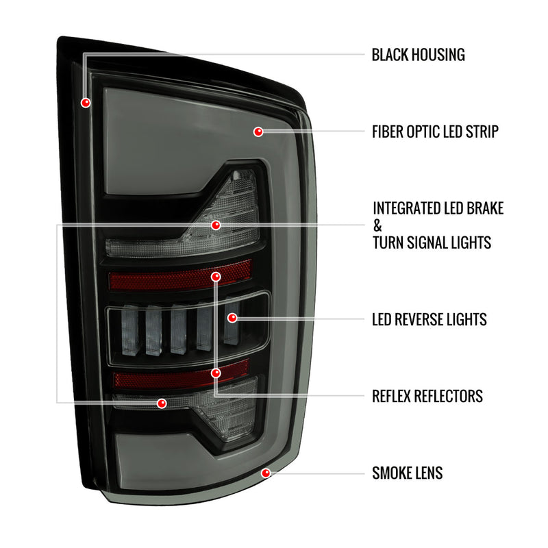 Spec-D 07-08 Dodge Ram 1500 2500 3500 Full Led Tail Light Black Housing Smoked Lens White Led Bar LT-RAM07BBLED-G2-RS