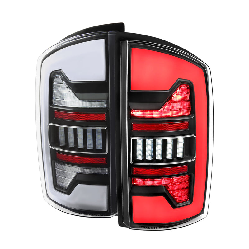 Spec-D 07-08 Dodge Ram 1500 2500 3500 Full Led Tail Light Black Housing Clear Lens White Led Bar LT-RAM07JMLED-G2-RS