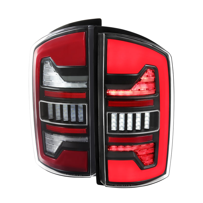 Spec-D 07-08 Dodge Ram 1500 2500 3500 Full Led Tail Light Black Housing Clear Lens Red Led Bar LT-RAM07JRLED-G2-RS