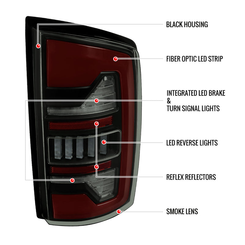 Spec-D 07-08 Dodge Ram 1500 2500 3500 Full Led Tail Light Black Housing Smoked Lens Red Led Bar LT-RAM07SMLED-G2-RS