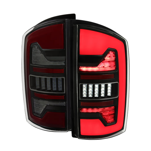 Spec-D 07-08 Dodge Ram 1500 2500 3500 Full Led Tail Light Black Housing Smoked Lens Red Led Bar LT-RAM07SMLED-G2-RS