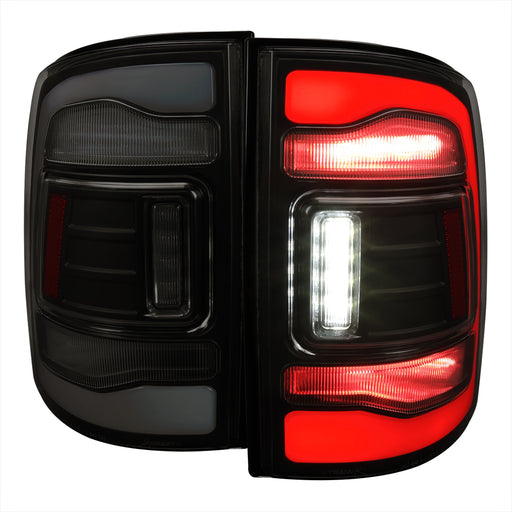 Spec-D 09-19 Dodge Ram Led Facelift Style Tail Lights Glossy Black Housing And Smoked Lens - White Light Bar LT-RAM09BBLED-RS